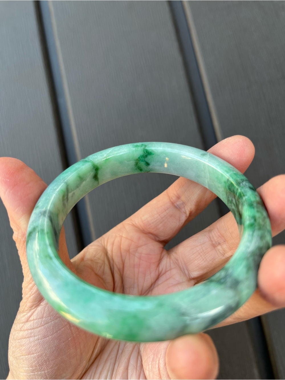 BW072-L 57.6mm Certified Untreated Grade A Burmese Jadeite Bangle Jade Bracelet - Picture 7 of 17